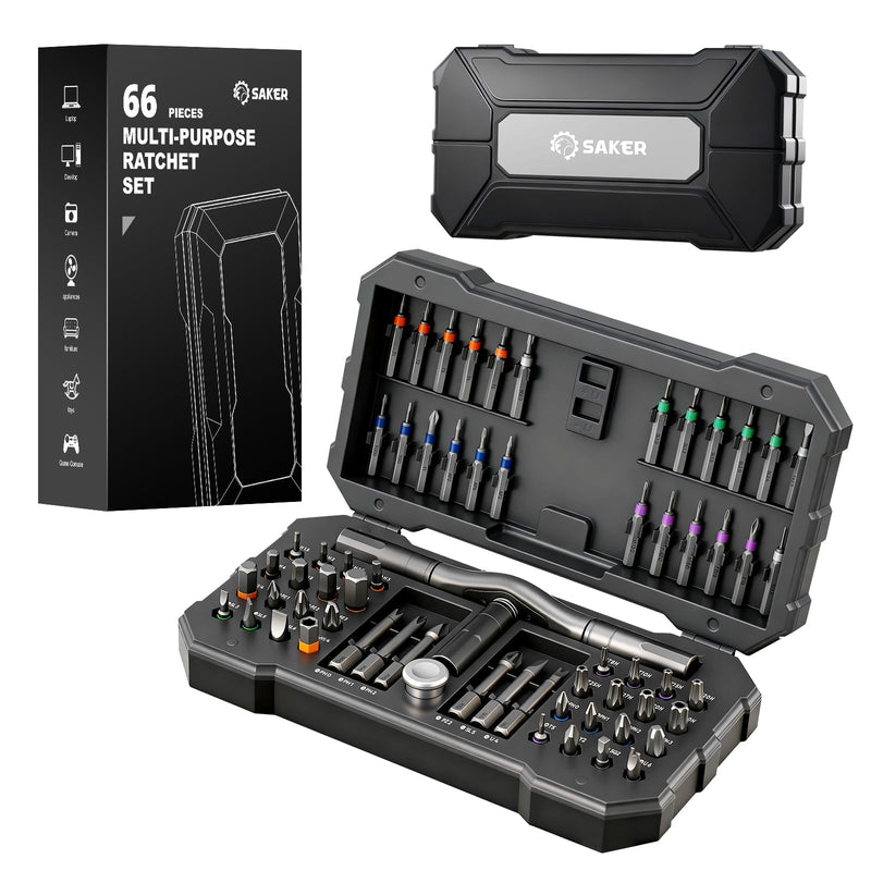 Saker 66 in 1 Magnetic Screwdriver Set Portable Multi Bit Ratcheting Screwdriver Kit with Detachable Handle for Home Electronics,Computer,Furniture, Bike,DIY,Gifts 66 in 1 Classic