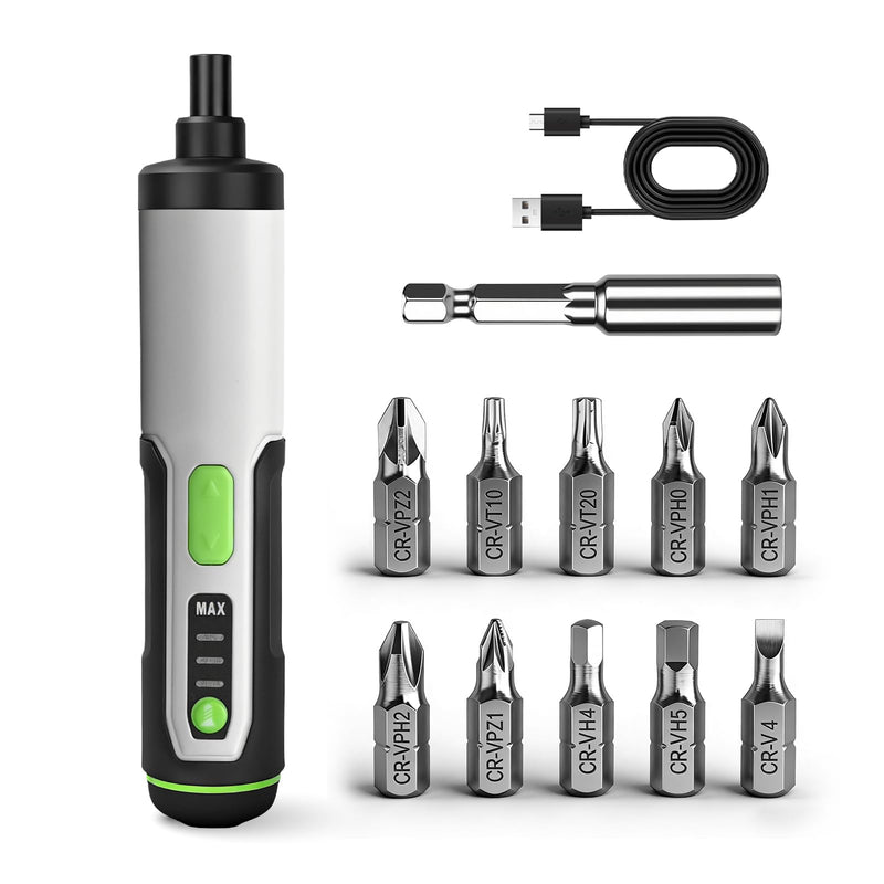 Electric Screwdriver Cordless Power Screwdrivers Set Tool Kit 10 Bits 3 Torque Settings LED Work Light Rechargeable for Furniture Bike Repair Tool 10 Bits No Case