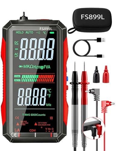 Rechargeable Digital Multimeter 6000 Counts True RMS Smart Tester with 5-Inch Screen, Auto-Range, NCV Detection, Capacitance & Temperature for Home Automotive Industrial Electrical Repairs (Red) Red
