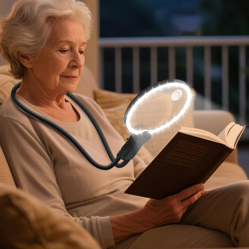2500mAh Magnifying Glass with Light, Upgraded LCD Display Screen, 5X/10X Magnifier with Light Hands Free for Reading, Knitting, Cross Stitch & Crafts, Lighted Magnifier for Seniors & Low Vision 2500mah | Battery Display Neck-Worn Magnifier