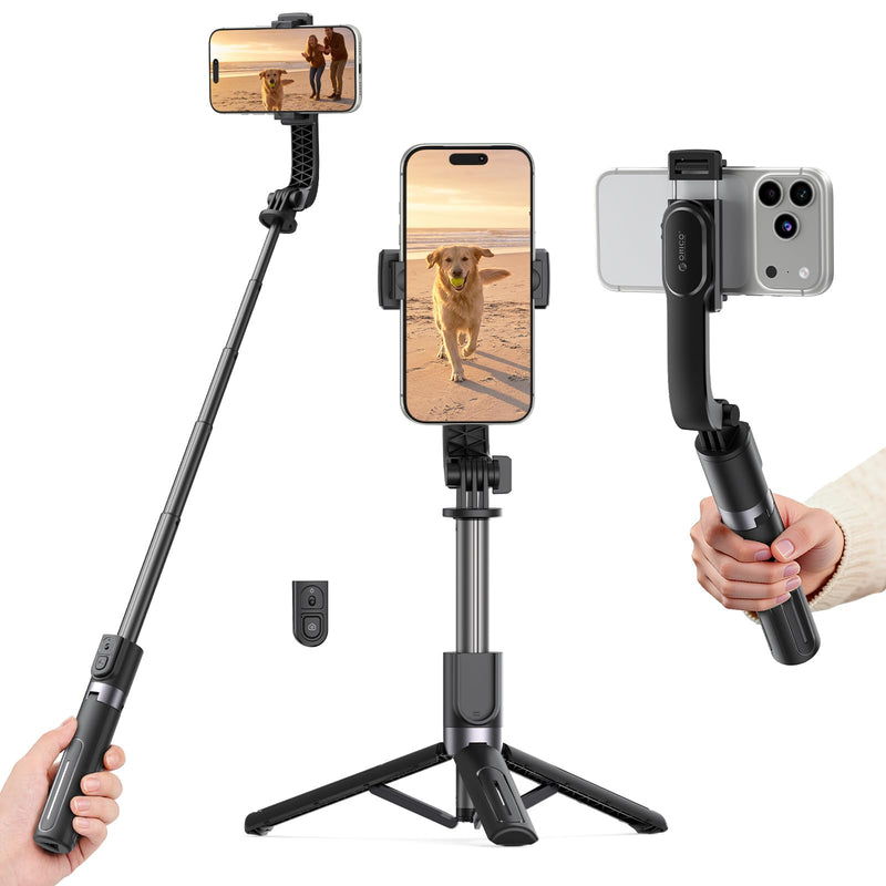 ORICO Aluminum Portable Selfie Stick Tripod, 35'' Mini Tripod for iPhone, Extendable Stand with Detachable Wireless Remote & 360° Rotating Phone Holder – Ideal for Content Creators, Vloggers, Travel Black 35''