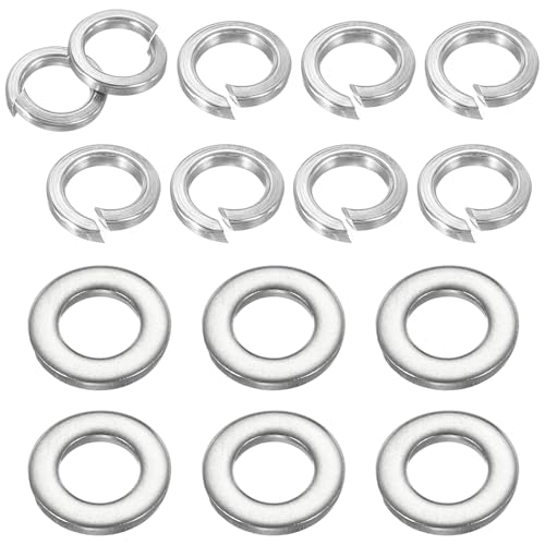 PATIKIL 100pcs M8 Flat Washers, 100pcs M8 Lock Washers 304 Stainless Steel Split Lock Washer for Screws Bolts Nuts, Silver Tone