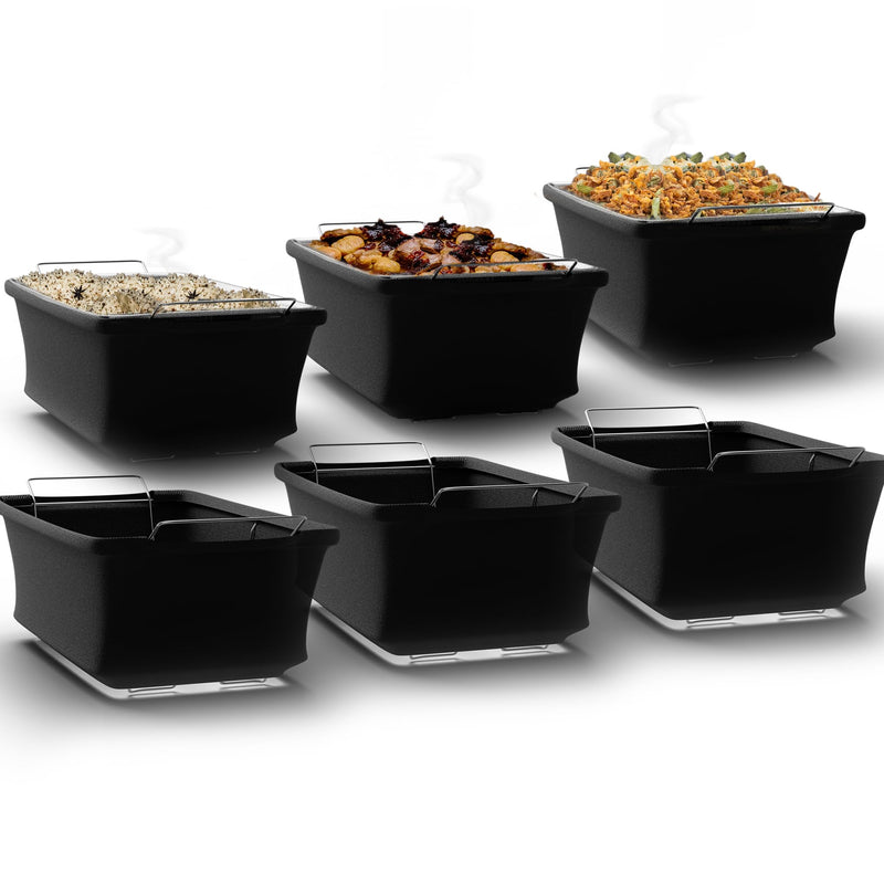 Chafing Dish Wind Guard (Pack of 6) – Slip-On, Machine Washable Chafer Stand Cover for Full-Size Wire Chafing Racks – Wind Blocking for Chafing Fuel, Buffet & Catering, Indoor/Outdoor Black