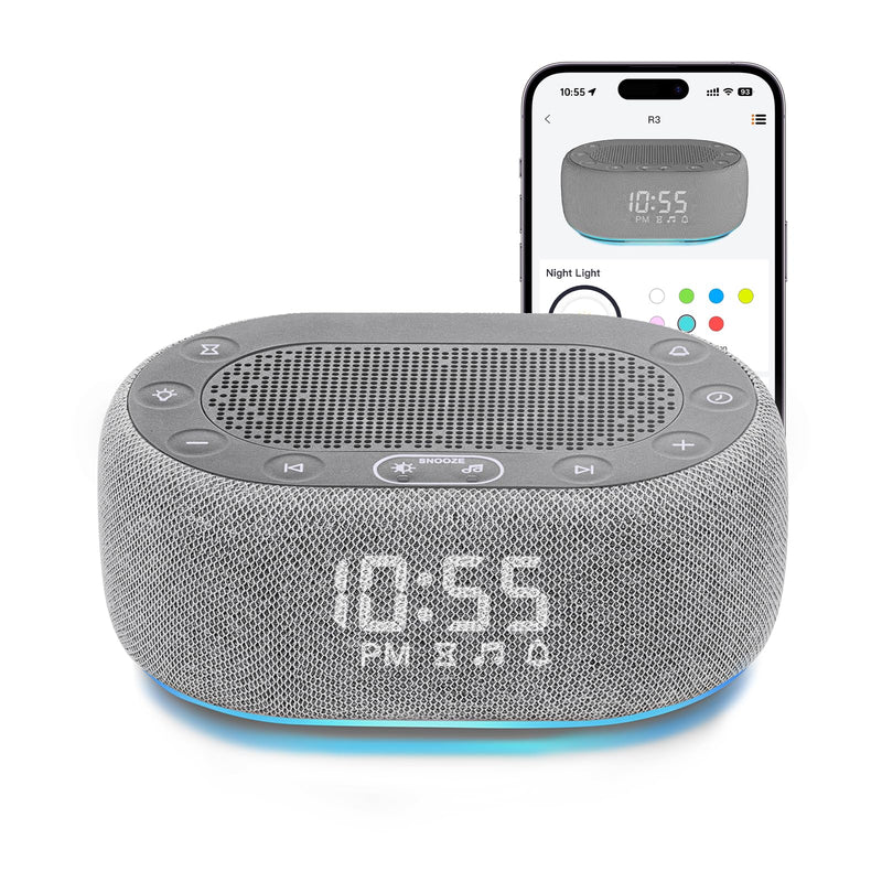 1Mii White Noise Sound Machine with Alarm Clock, Sound Machine for Sleep for Adults Baby, 30 Soothing Sounds, Smart App Controlled, Dimmable 7-Color Night Light, Sleeping Timer, 30 Volume Levels Grey