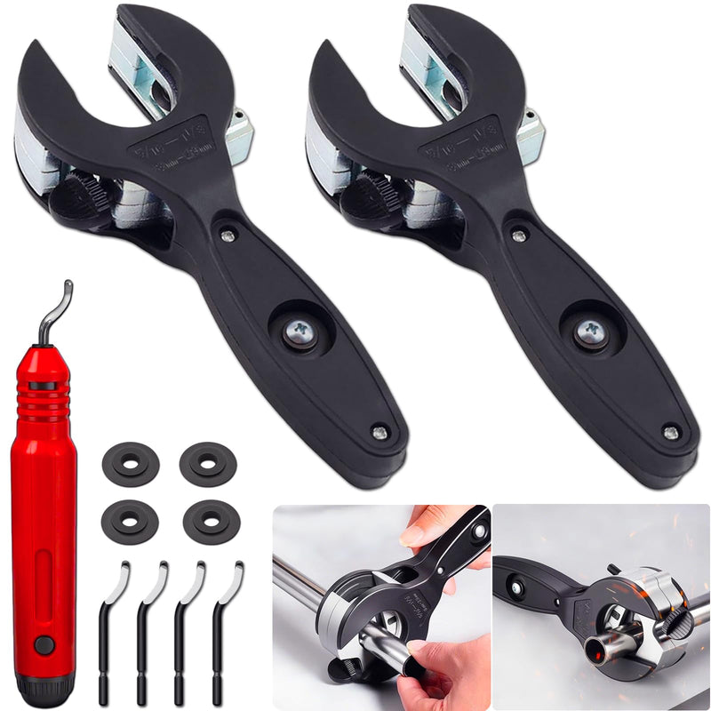 2PCS Ratcheting Tubing Cutters, Tubing Cutter 1/4" To 7/8" & 5/16" To 1 1/8", 2 in 1-360° Close Quarters Tube Compact Cutter with Deburring Tool, Pex Cutter Tool for Cutting Copper and Metal Pipes.