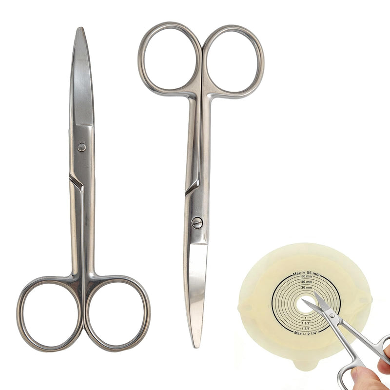 2 Pack Premium Ostomy Scissors, Curved Blunt-Tip Medical Scissors Surgical Steel Shears, Small Bandage Scissor for Stoma Bag & Bandage Care, Nursing, Home & Veterinary Use Sliver a 2