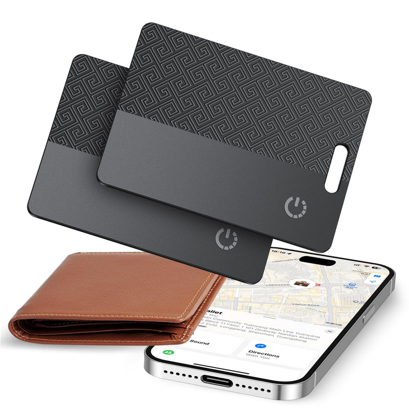 Ultra-Thin Wallet Tracker Card(iOS Only), Bluetooth Tracker Smart Card for Apple Find My iPhone Wallet GPS Tracker, Supports Wireless Charging, 10 Years Battery for Luggage, Wallets, Classic Black