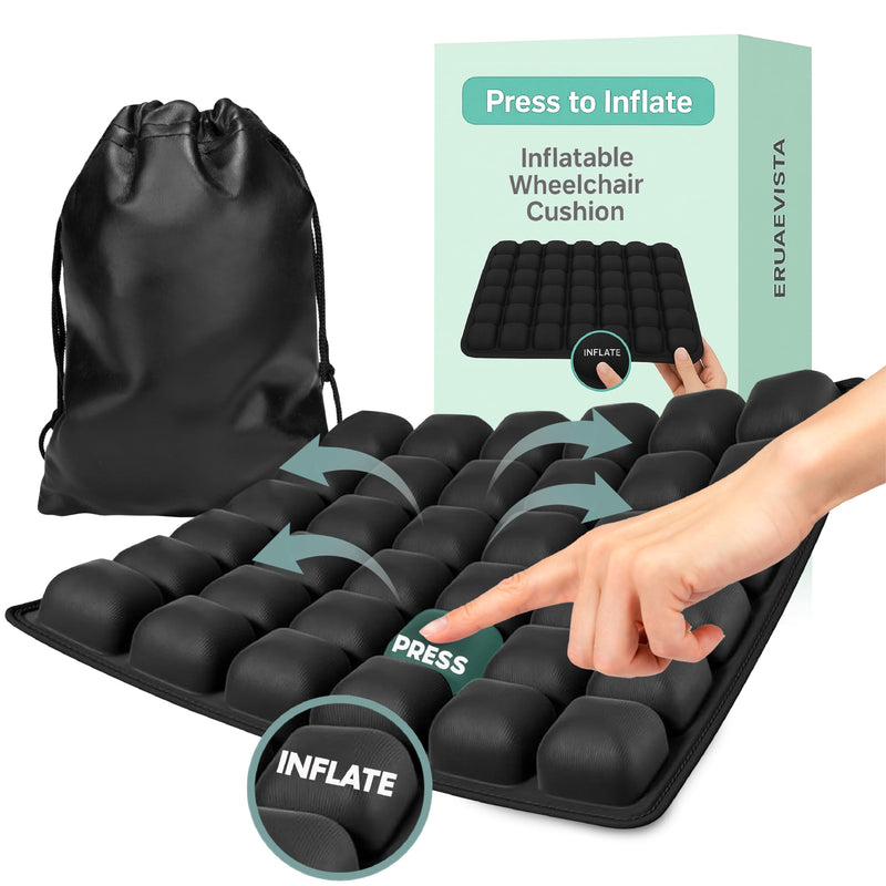 Inflatable Cushion for Pressure Relief – Inflatable Air Seat Cushion for Wheelchairs, Tailbone & Coccyx Support Pad, Anti-Slip Travel Seat Cushion for Office Chair, Car & Wheelchair (18x16)