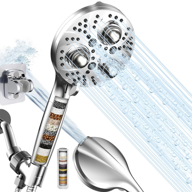 Filter Handheld Shower Head for Residual Chlorine Remove,10-Spray Modes Massage Showerhead, Large Powerful Handheld Showerhead with 79in Hose Detachable (Premium Chome) Premium Chome