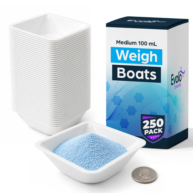 Weigh Boats Medium (100mL, 250 Pack) - Easy Pour, Anti-Static Disposable Weighing Dishes Polystyrene Lab Dish Counting Tray for Powder Scale, Liquid, Food Samples, Cultures, Pharmaceutical Reagents Medium (100ml)