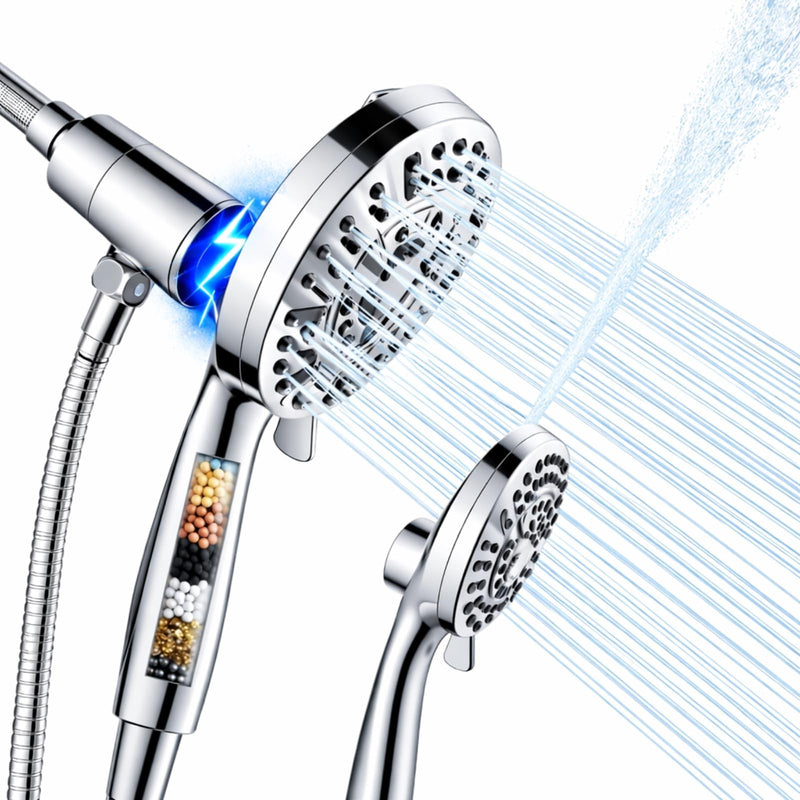 Magnetic Handheld Shower Head with Filter, High Pressure 10-Spray-Mode Detachable Shower Head with 60-Inch Hose, Powerful Hand Held Shower Head for Low Water Pressure(head,silver) Silver