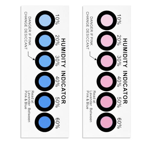 50 Pack Humidity Indicator Cards, 6 Spot 10-60% Blue to Pink