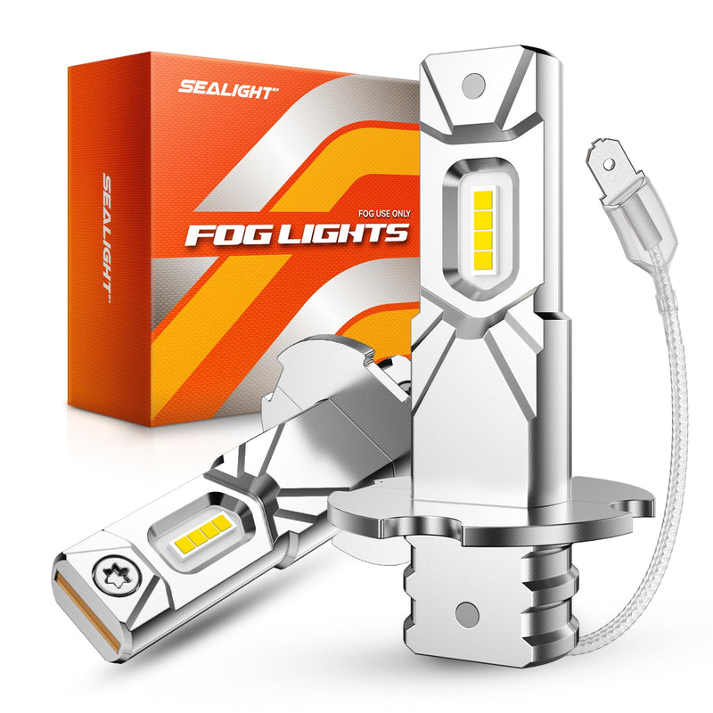 SEALIGHT H3 LED Fog Light Bulb, 30,000LM 800% Upgrade 6500K H3LL H3 LED Bulb, Long-Lasting Fog Lights, 1:1 Size Compact Design, Clearance Light Marker Light White H3LL/H3