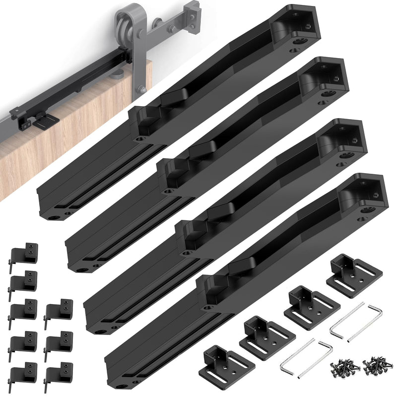 Barn Door Soft Close Hardware Kit 4 Pack,Barn Door Stopper Black | Heavy Duty|Universal Fit | 88-132 lbs|No Hole Install | Adjustable Damper | Sliding Door | Top Track | Upgrade