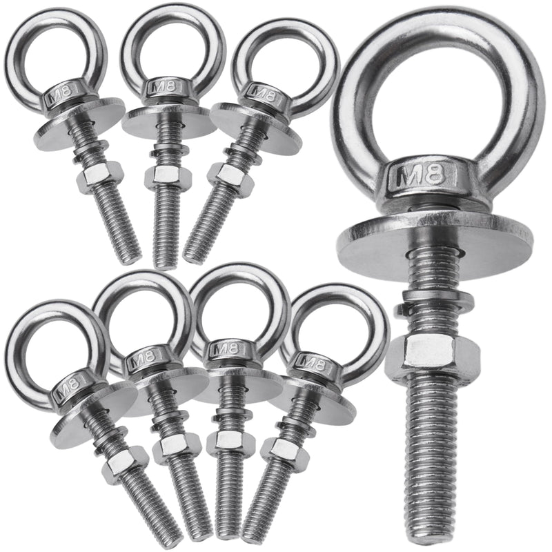 8 Pack M8 Eye Bolts with Nuts, 304 Stainless Steel 5/16" x 2" Heavy Duty Lifting Eye Bolts, Metric M8×51mm Ring Eye Bolt for Hanging, Tie Down, Outdoor & Hardware Fixing (8, 5/16"x2") 5/16"x2" 8