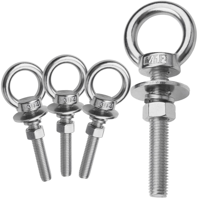 4 Pack M12 Eye Bolts with Nuts, 304 Stainless Steel 1/2" x 3" Heavy Duty Lifting Eye Bolts, Metric M12×77mm Ring Eye Bolt for Hanging, Tie Down, Outdoor & Hardware Fixing (4, 1/2"x3") 1/2"x3" 4