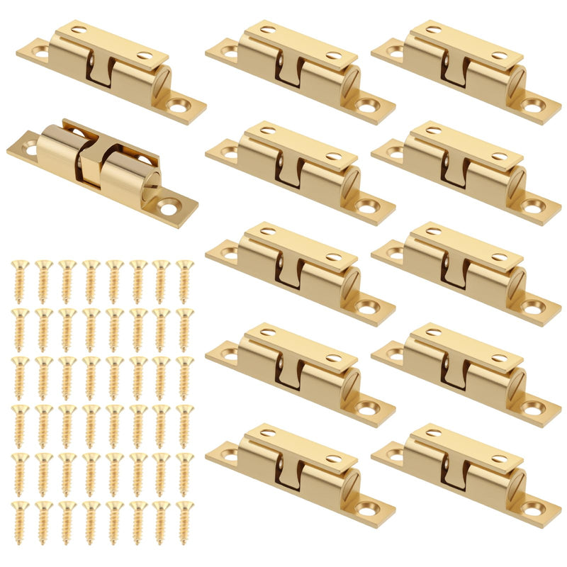 Double Roller Catch Cabinet Latches 70 mm,Solid Brass,Pack of 12,Gold | Adjustable, gold screws, double ball tension roller catches, for RV cabinets kitchen closet furniture doors 70mm