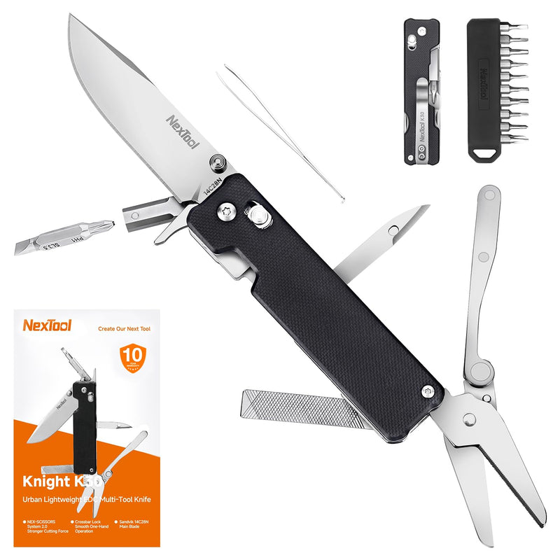 NexTool Knight K30 Multitool,11-in-1 Pocket Knife Multi tool with Axis Lock,Serrated Scissors,Tweezers,Awl,4mm 10-in-1 Bit Set for DIY、Repairs、Gifts Screw