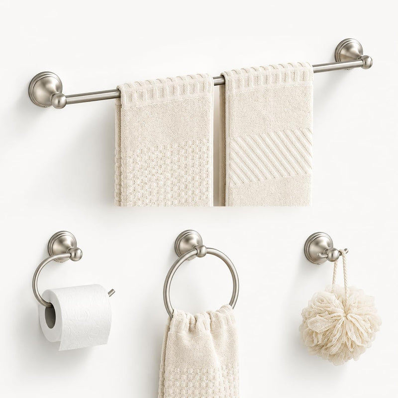 4-Piece Towel Bar Set, 24 Inch Towel Racks for Bathroom Wall Mounted in Brushed Nickel, SUS304 Stainless Steel Complete Bathroom Hardware