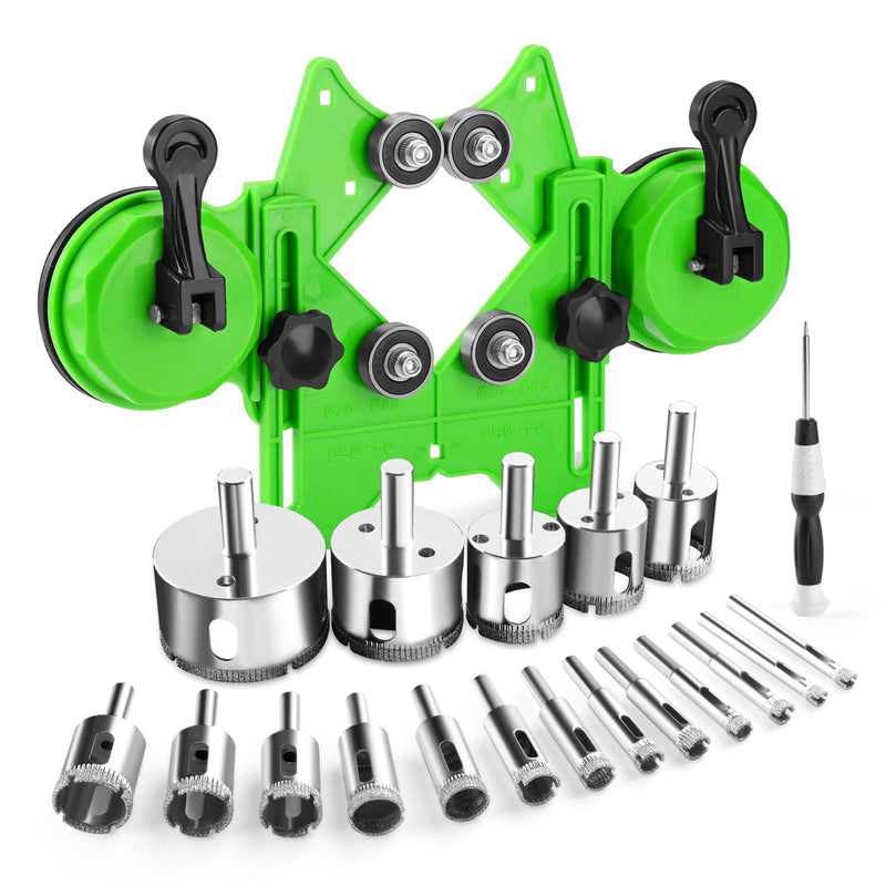 Diamond Hole Saw Kit, 18 PCS Tile Hole Saw Kit with Double Suction Cup Guide, 6-50 mm Dry/Wet Drill Bits Set for Ceramic, Glass, Porcelain, Marble, Granite 18PCS(0.24”-2”)