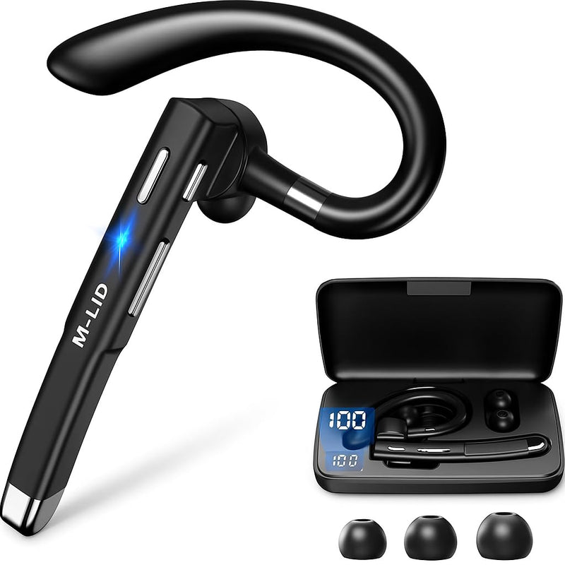 YYK520 Bluetooth 5.4 Wireless Headset with Mic, Noise Cancelling Earpiece, 100H Battery, Rotatable Earhook, Hands-Free Mute Button, IP55 Waterproof Headphone for Driving, Work & Business Calls