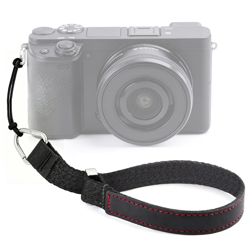 Camera Wrist Strap, Leather Camera Hand Strap for Photographer, Adjustable Soft Strap Black