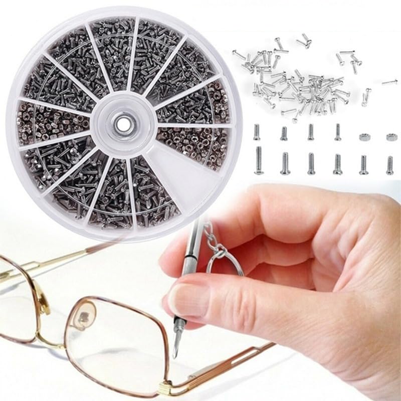 600pcs Watch and Glasses Repair Screws Kit 12-Kind Assortment with Compartment Organizer Screws Nuts for Watches Eyeglasses, Silvery