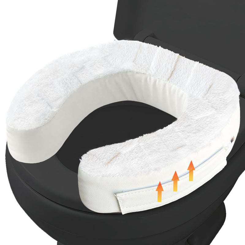 Toilet Seat Riser Cushion, 3-Inch Padded Toilet Seat Cushion for Seniors, Firm High-Density Foam with Secure Fastening, Stable and Non-Slip, Fits Standard and Elongated Toilets White 3 Inch Plush