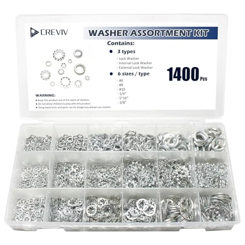 Washer Assortment Kit, 1400pcs Lock, Internal & External Tooth Washer Set