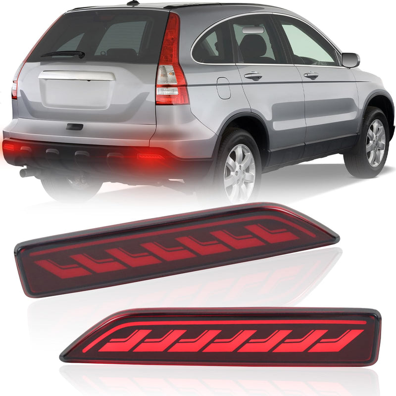LED Rear Bumper Reflectors Fog Brake Tail Light Lamps Compatible with Honda CRV CR-V 2007-2009, Replace Stock Reflector Trim OEM 33505SWA A01 33555SWA A01 (Red) Red