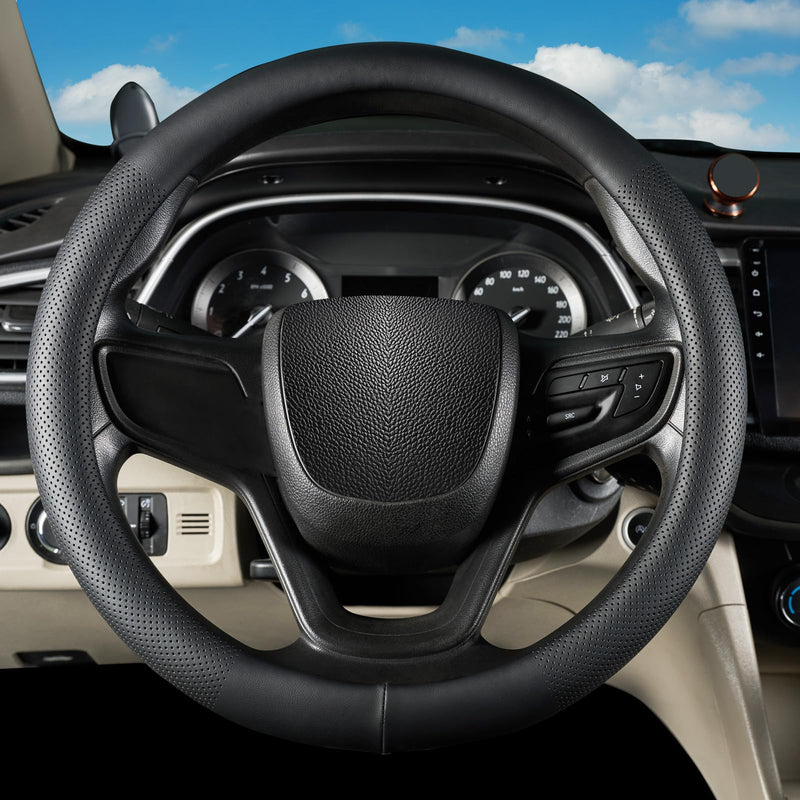 Car Steering Wheel Cover for Ford F-150 Lightning Super Duty Mustang Mach-E Explorer Escape Ranger Bronco Maverick, Universal Standard Size 14.5-15 inch Black Car Wheel Protector