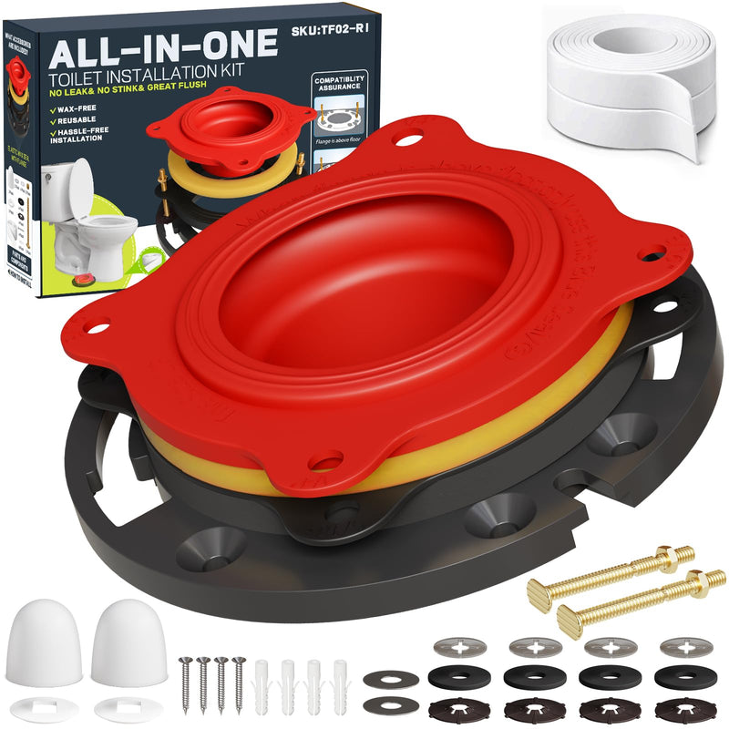 boeemi Toilet Flange Repair Kit with Elastic Wax Ring TF02-RI- Premium Toilet Seal and Gasket Replacement (with Sealing Caulk Tape) TF02-RI Flange Kit