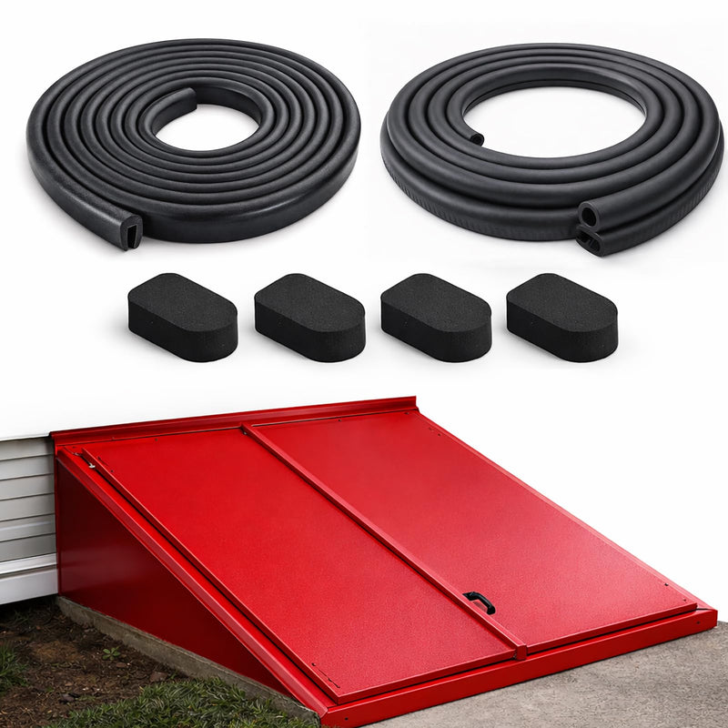 Basement Door Seal Kit for Bilco & Gordon – Replacement Weatherstrip Set with U-Shaped Gasket, Bulb Trim & Cap Seal Pads, Fits Cellar Metal Doors 22.3FT+4.75FT