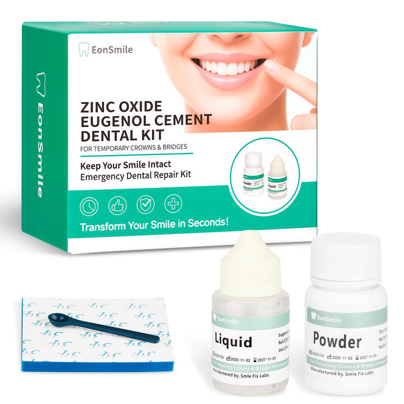 Temporary Tooth Repair Kit & Dental Cement for Crowns and Bridges - Emergency Cavity Filler, Dental Glue for Loose Caps, Zinc Oxide Eugenol, 20g & 15ml