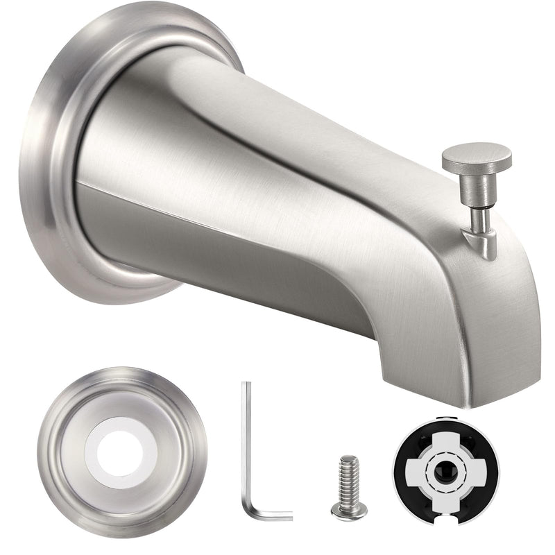 Universal Bathtub Tub Spout with Diverter, Fits 1/2" Slip-Fit Copper Pipe Connection, Pull Down Bathtub Faucet Spout Replacement, Includes Metal Cover Ring (Brushed Nickel) Brushed Nickel