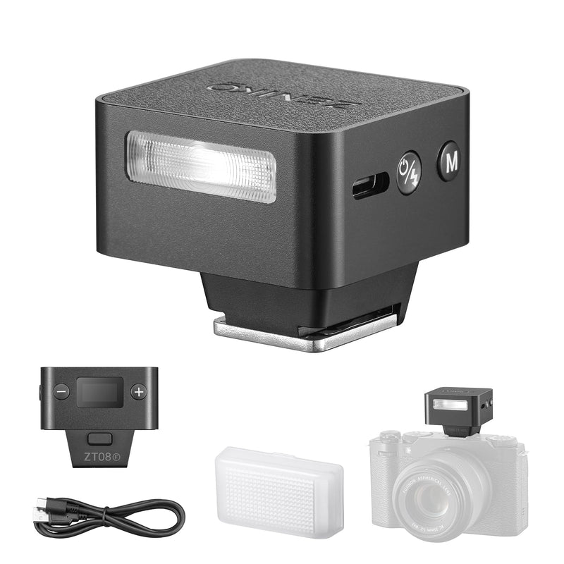 ZENIKO ZT08 F Mini Flash for Fujifilm,Built-in Battery,740 Full Power Flashes, 2.4G Wireless TTL Camera Speedlite ZT08-F for Fujifilm (Black)