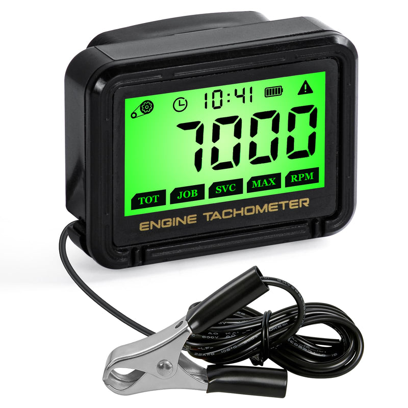 Digital Tachometer Hour Meter with RPM Alarm,IPX68 Waterproof Small Engine Tachometer,Replaceable Battery,Inductive RPM Gauge for Motorcycle,Chainsaw,Mower,ATV,Marine