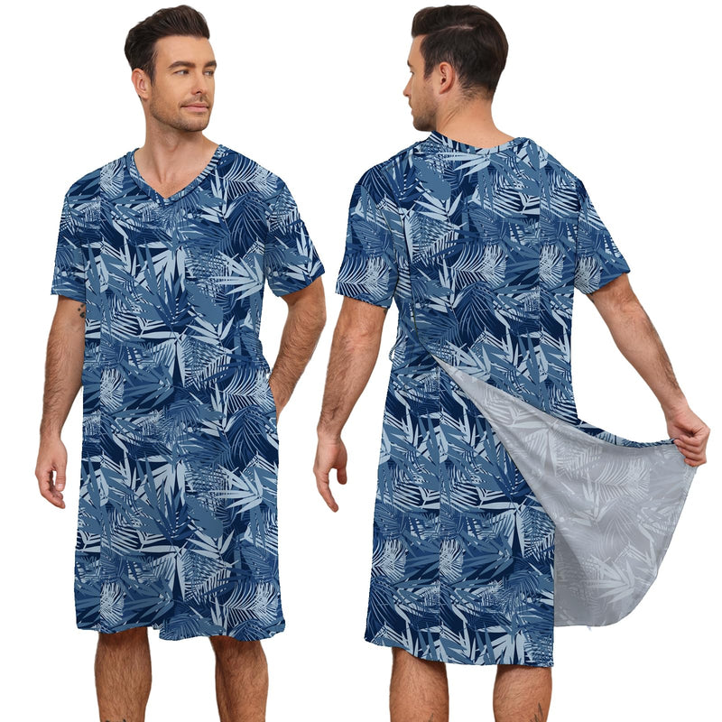 Men's Hospital Gown Open Back - Reusable Patient Gown with Shoulder Tie Closure - Comfortable Hospital Gowns for Men Blue Flower XX-Large