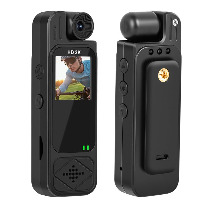 Mini Body Camera HD 2K 10 Hrs Portable Video Recorder with 180° Rotatable Lens Wearable Camcorder with Night Vision & Motion Detection &Photo Police Body Cam with Audio Sound for Sport/Delivery/Travel