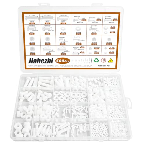 500Pcs White Nylon Screws Bolts Nuts Washers Set