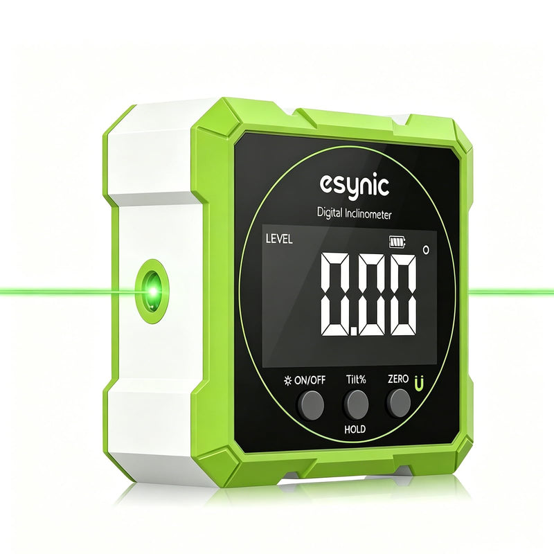 eSynic Rugged Digital Angle Finder with Laser-Type-C Rechargeable Digital Inclinometer-Waterpoof-4-Sides Magnetic Angle Gauge-Clear LCD Display for Construction (Laser Level: Class II Output: 0.51mW)