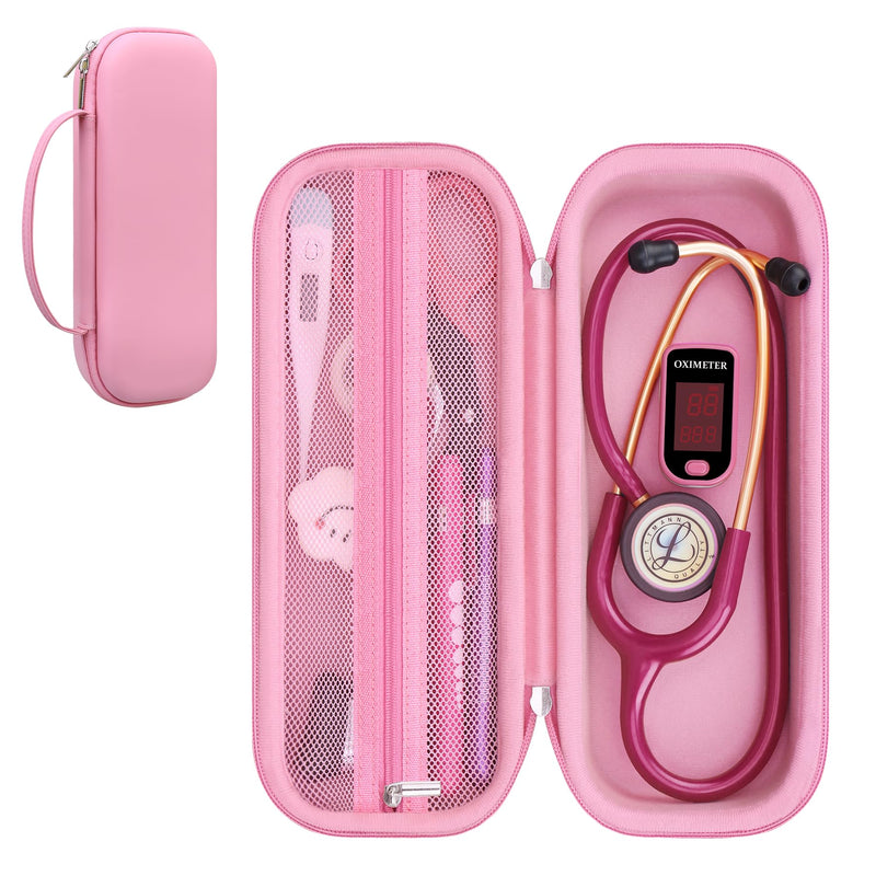 BOVKE Stethoscope Case Fits 3M Littmann Classic III Monitoring/Lightweight II S.E., MDF Acoustica Stethoscopes, Stethoscope Bag with Space for Nurse Accessories & Medical Supplies, Pink