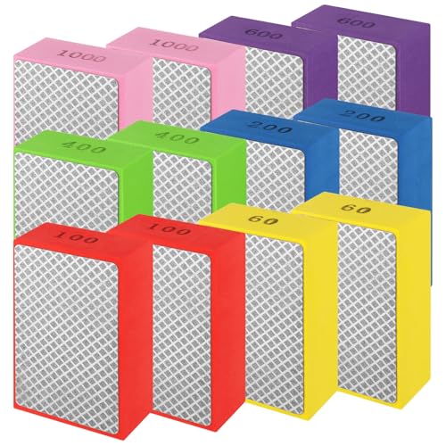 12 Pack Diamond Hand Polishing Pads, 60-1000 Grit Diamond Sanding Pads 12