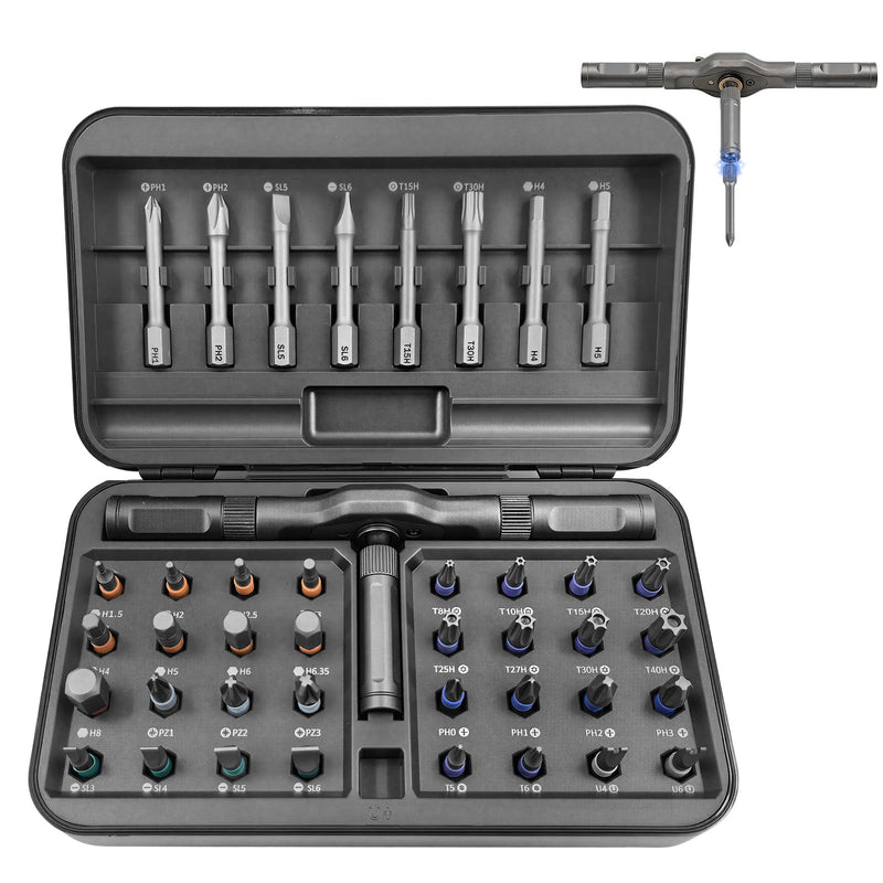 42 in 1 Magnetic Screwdriver Set with Ratchet Handle, Multi Bits Repair Tool Kit for Computer, Furniture, Bike, Watch & DIY, Compact & Portable with Storage Case (Detachable Grey) 42 In 1