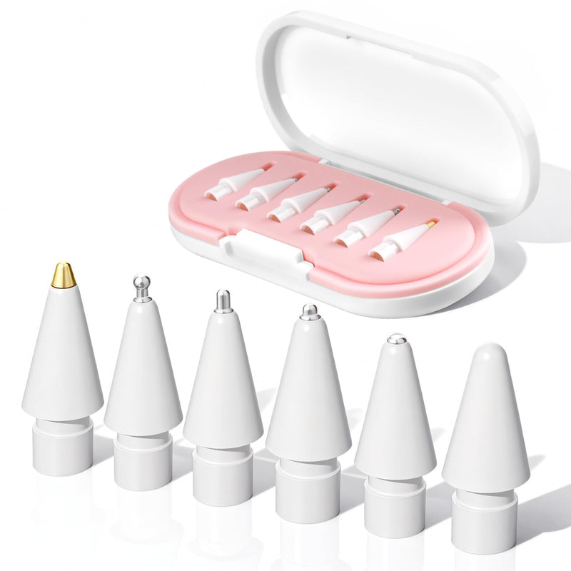 2026 Upgraded 6 Pack Apple Pencil Tips Replacement Accessories for Apple Pencil Pro/1st Gen/2nd Gen/USB-C, Apple Pen Writing Tips, Metal Drawing Tips (Pink) Pink White Case