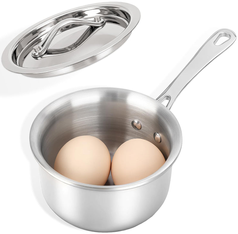 Macevia Mini Sauce Pan with Lid, Stainless Steel Butter Warmer Small Pot, For All Stoves Multipurpose Use for Home Kitchen or Restaurant (10.8oz/320ml) - Silver 0.34 QT