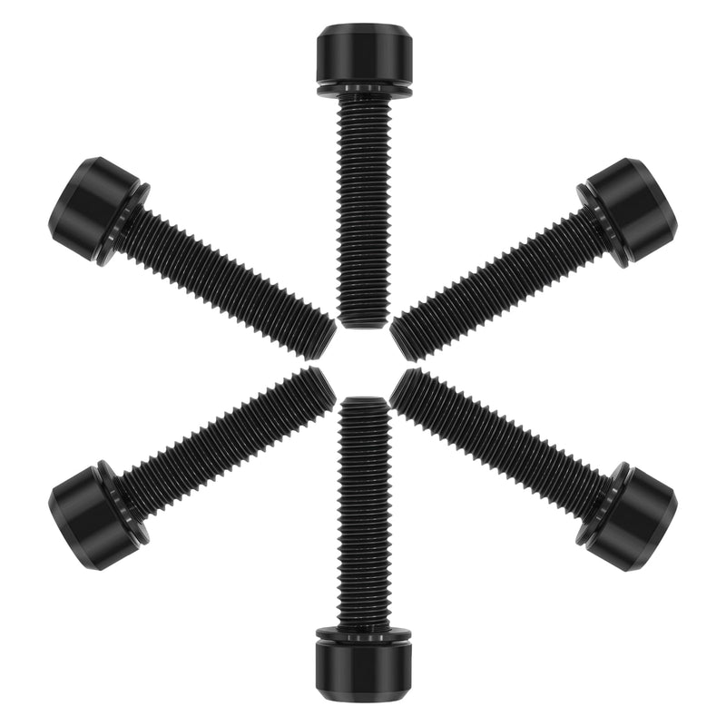 6PC Titanium Bolts M6X25mm with Washers, Lightweight Design | Ideal for Humid/Salty Environments M6 Hex Screws for Bicycle Brake Systems Motorcycle Engine Guards (Black) Black M6X25