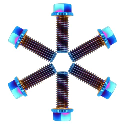 Titanium Flange Hex Bolts M8X20mm, 6PC, Burnt Blue M8X20