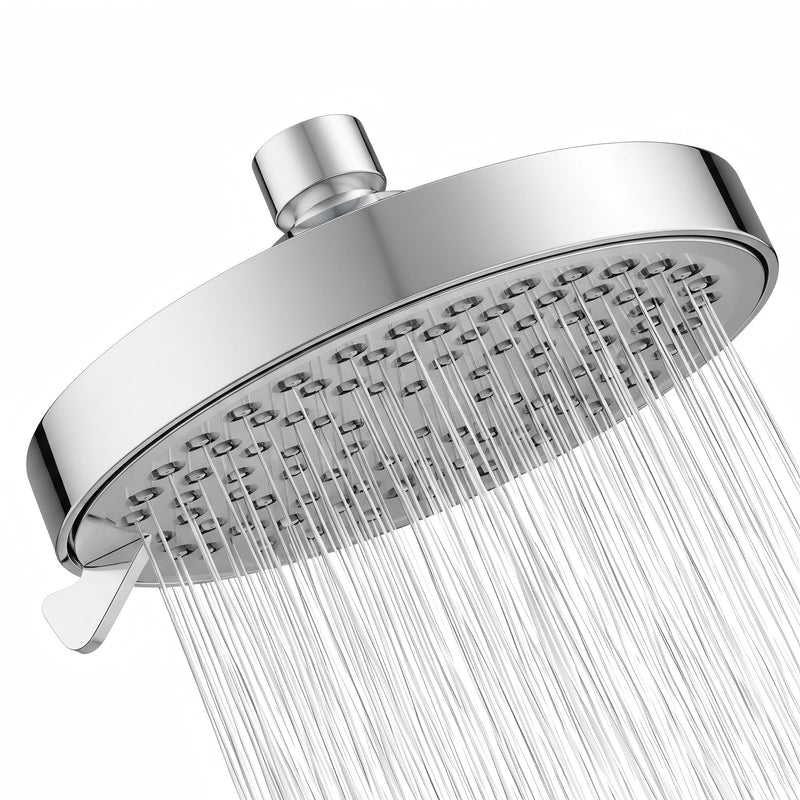 6" High Pressure Shower Head, 7-Setting Fixed Showerhead with Premium Adjustable Angle, Rainfall for Low Water Pressure Homes & Apartments, Self-Cleaning, Tool-Free Install, Chrome