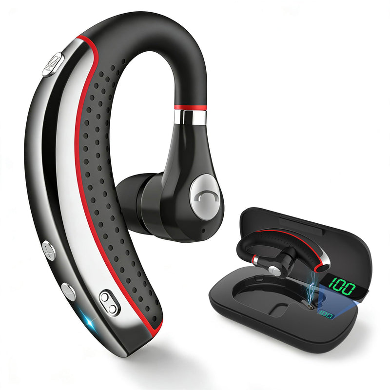 Bluetooth Headset, Wireless Bluetooth Earpiece with 500mAh Charging Case for Hands-Free Ultralight Headphones V5.3 with Microphone for iOS Android for/Business/Office/Trucker (Red) Red